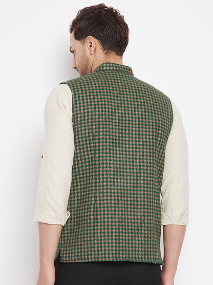 Men's Green Color Woven Nehru Jacket