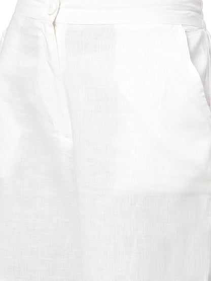 Women White Solid Cotton Trouser by Myshka