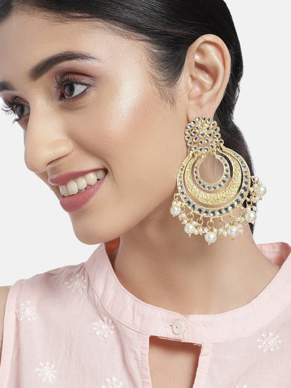 Women's  High Gold Matt Finish Plated Alloy Chandbali Kundan And Pearl Meenakari  Earrings
