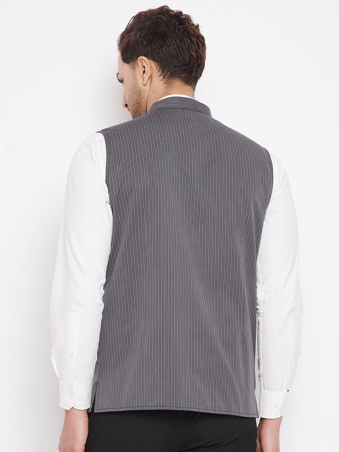 Men's Grey Color Woven Nehru Jacket