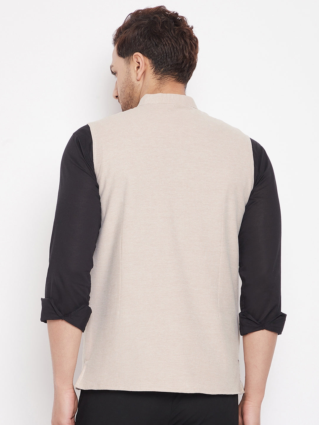 Men's Cream Color Woven Nehru Jacket