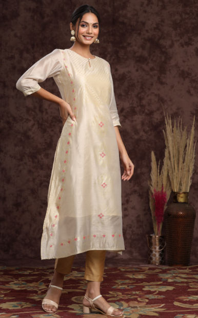 Women's Black Modal Chanderi Printed Straight Kurta