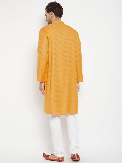 Men's Yellow Color Long Kurta with Band Collar
