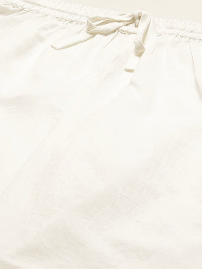 Women's White Solid Schiffli Straight Cotton Palazzos