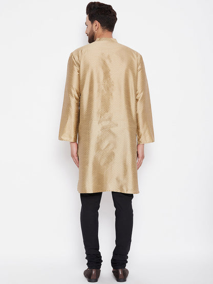 Men's Woven Design Gold Straight  Kurta