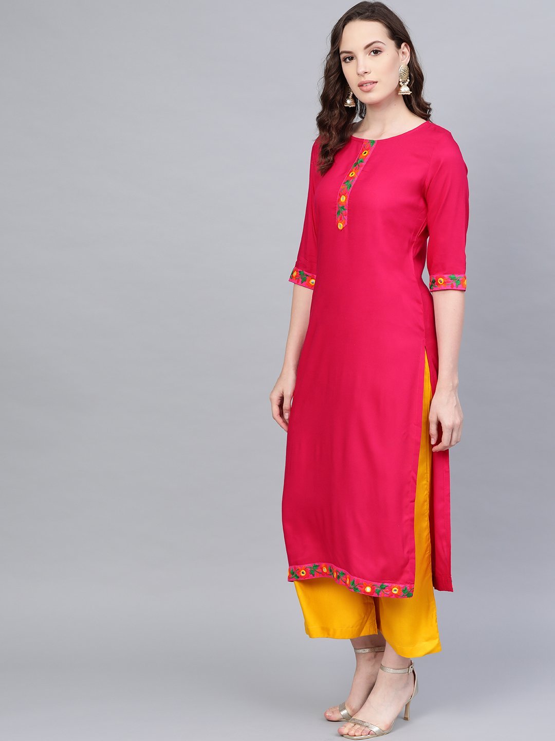 Women Pink Cotton Kurta Palazzo Set by Myshka (