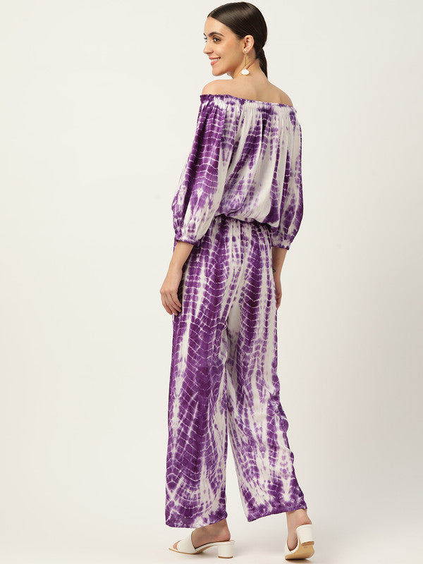 Women's Purple White Tie Dyed Co-Ords