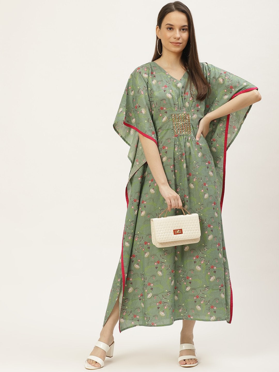 Women's Green  Printed Kaftan Dress (1pc)