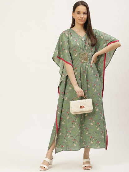 Women's Green  Printed Kaftan Dress (1pc)