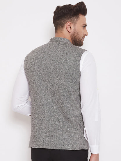 Men's Solid Grey Wool Nehru Jacket