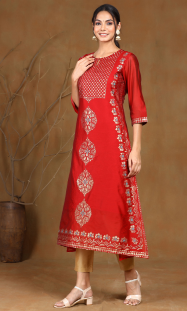 Women's Black Modal Chanderi Printed Straight Kurta