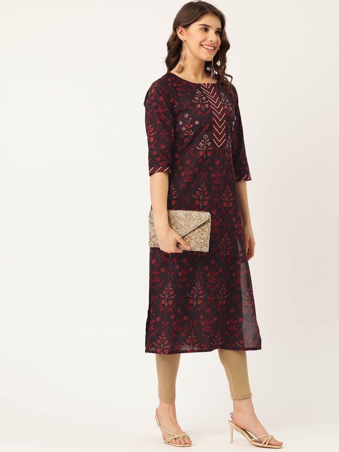 Women's Cotton Printed with Adda mirror work & Gotta detailing Kurta