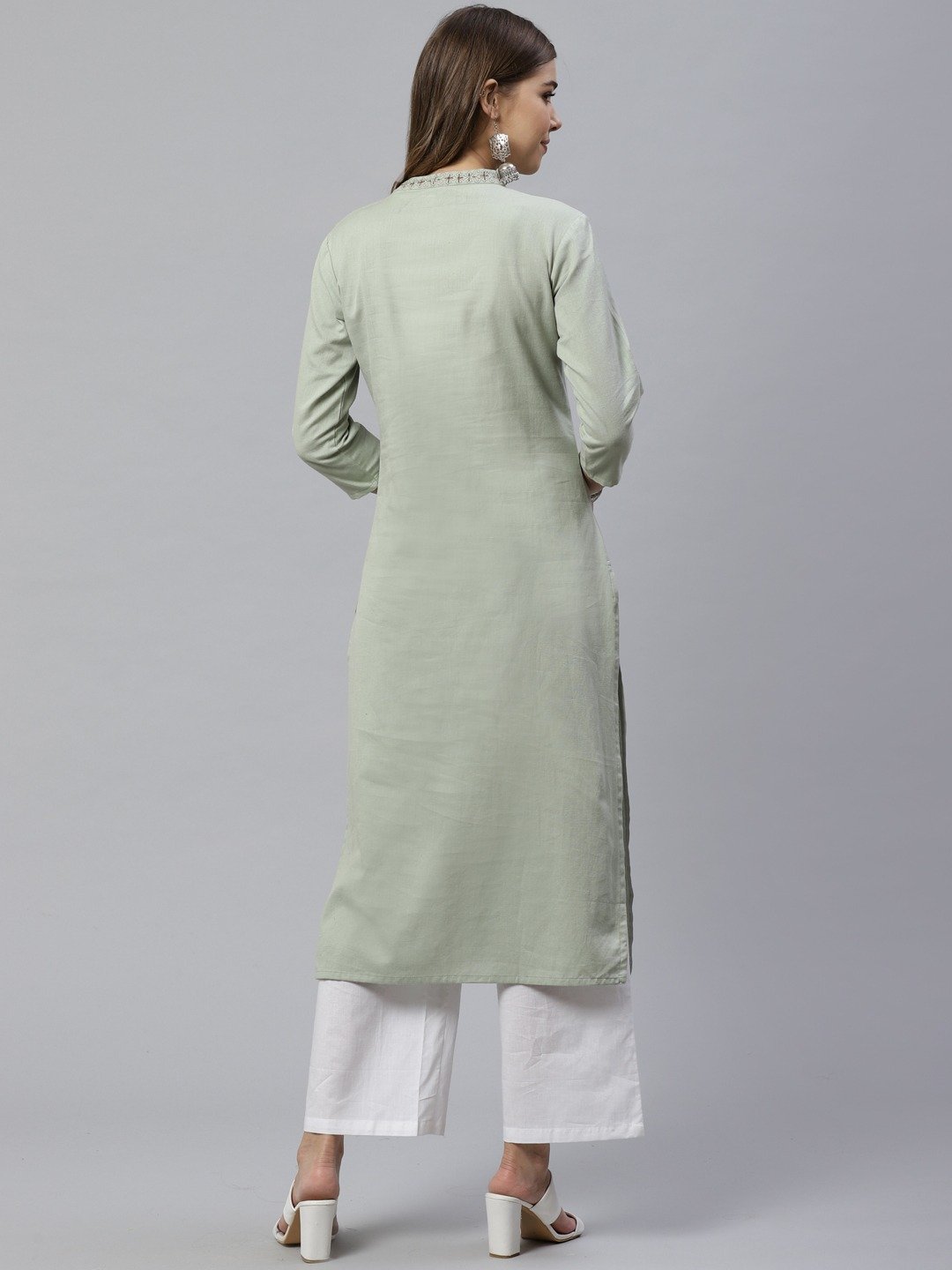 Women's Dusty Green Embroidered Kurta