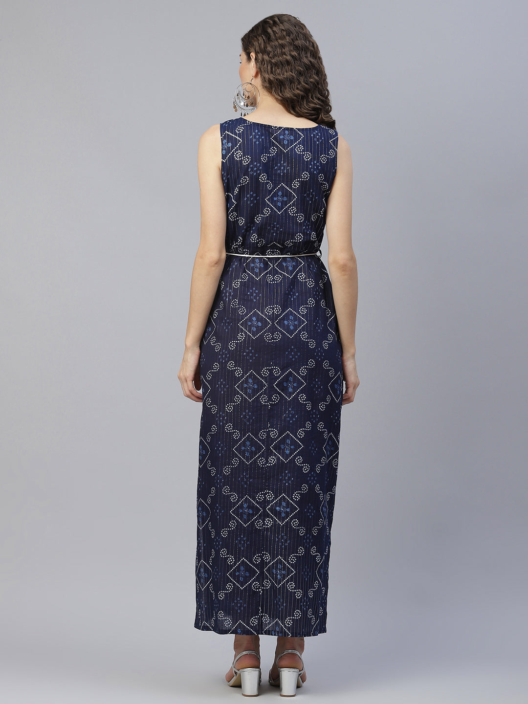 Women's Navy Blue Bandhani Print Maxi Dress