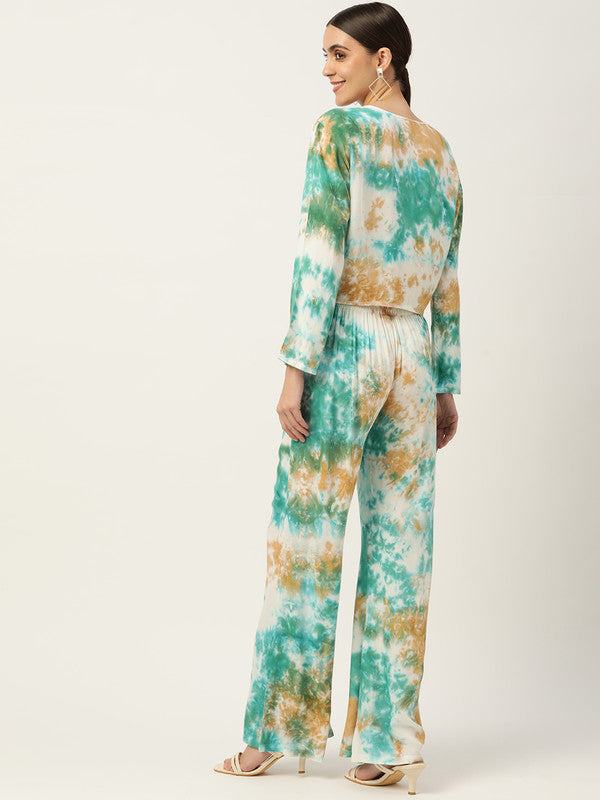 Women's Green Beige Tie Dyed Co-Ords