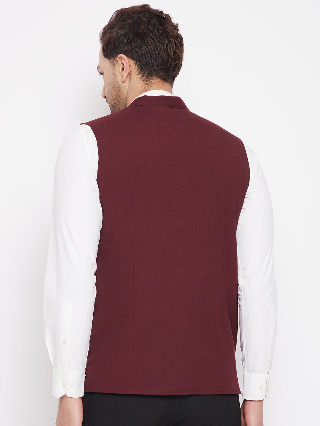 Men's Maroon Color Nehru Jacket-Contrast Lining-Inbuilt Pocket Square