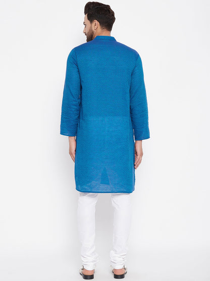 Men's Cotton Blue Straight Kurta