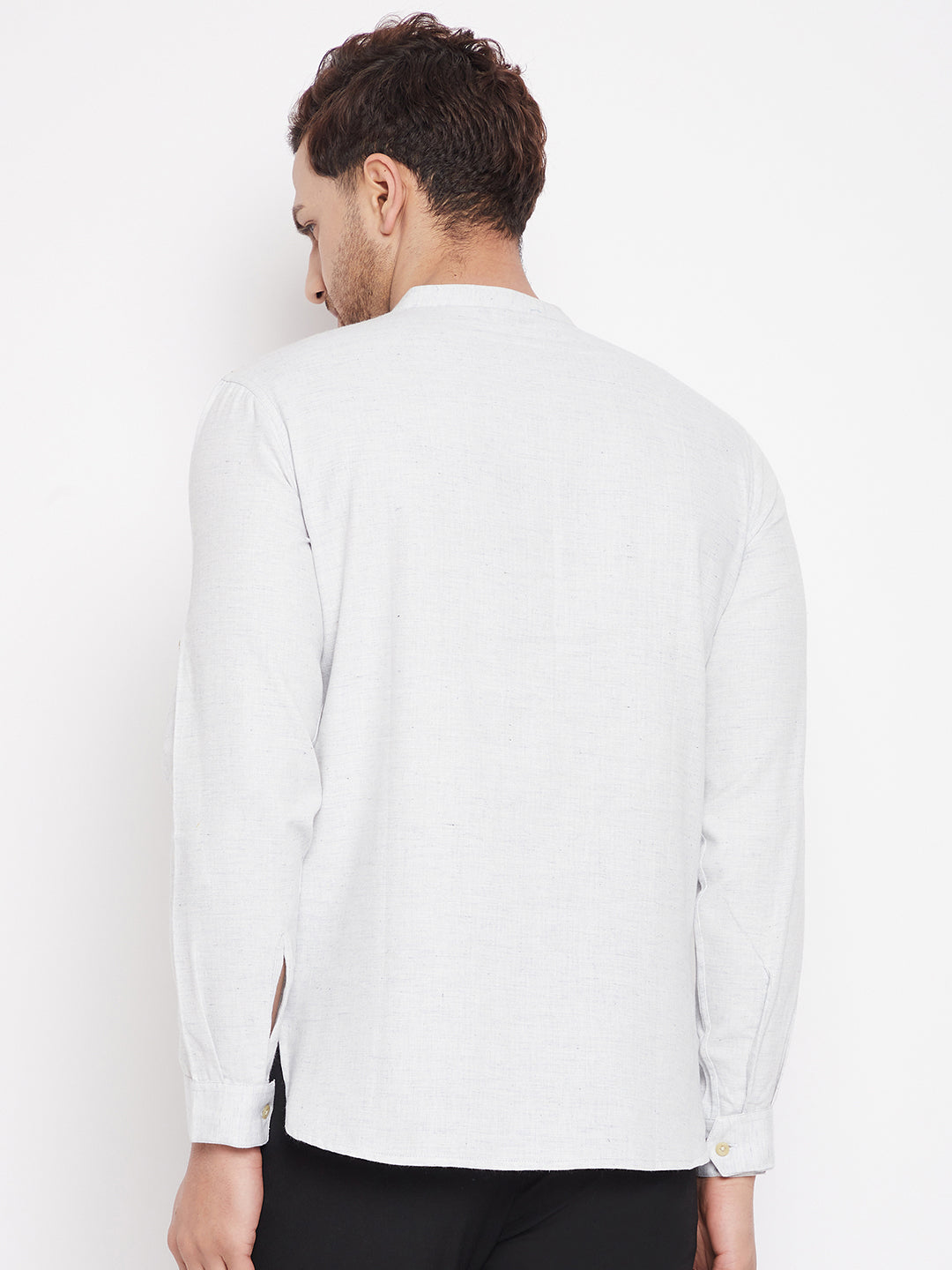 Men's Cream Color Short Kurta with Band Collar