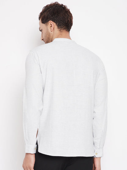 Men's Cream Color Short Kurta with Band Collar