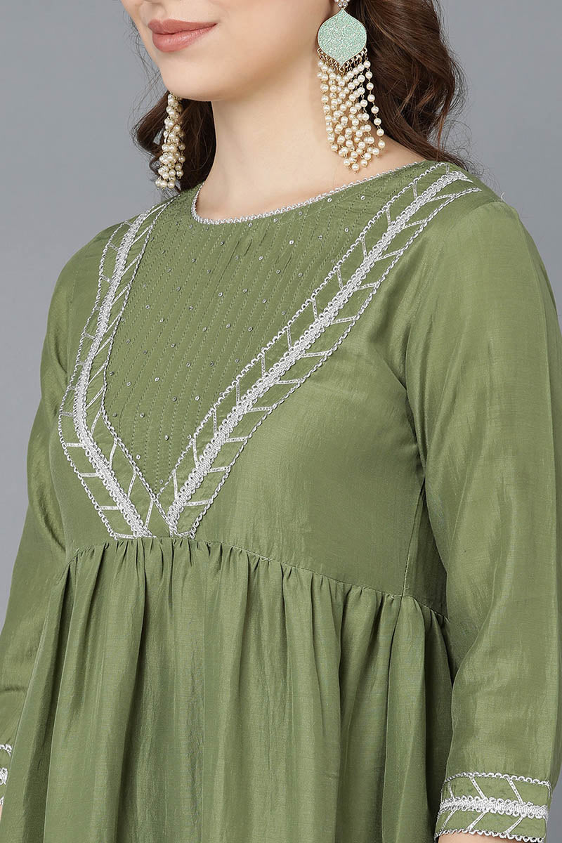 Women's Poly Silk Embroidered Kurta Pants With With Dupatta