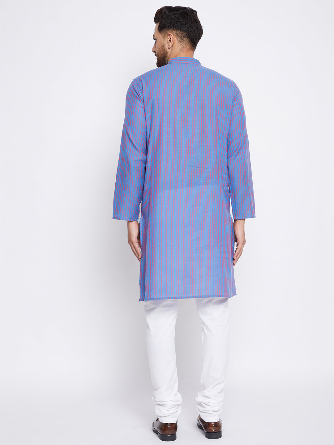 Men's Cotton Striped Blue Kurta