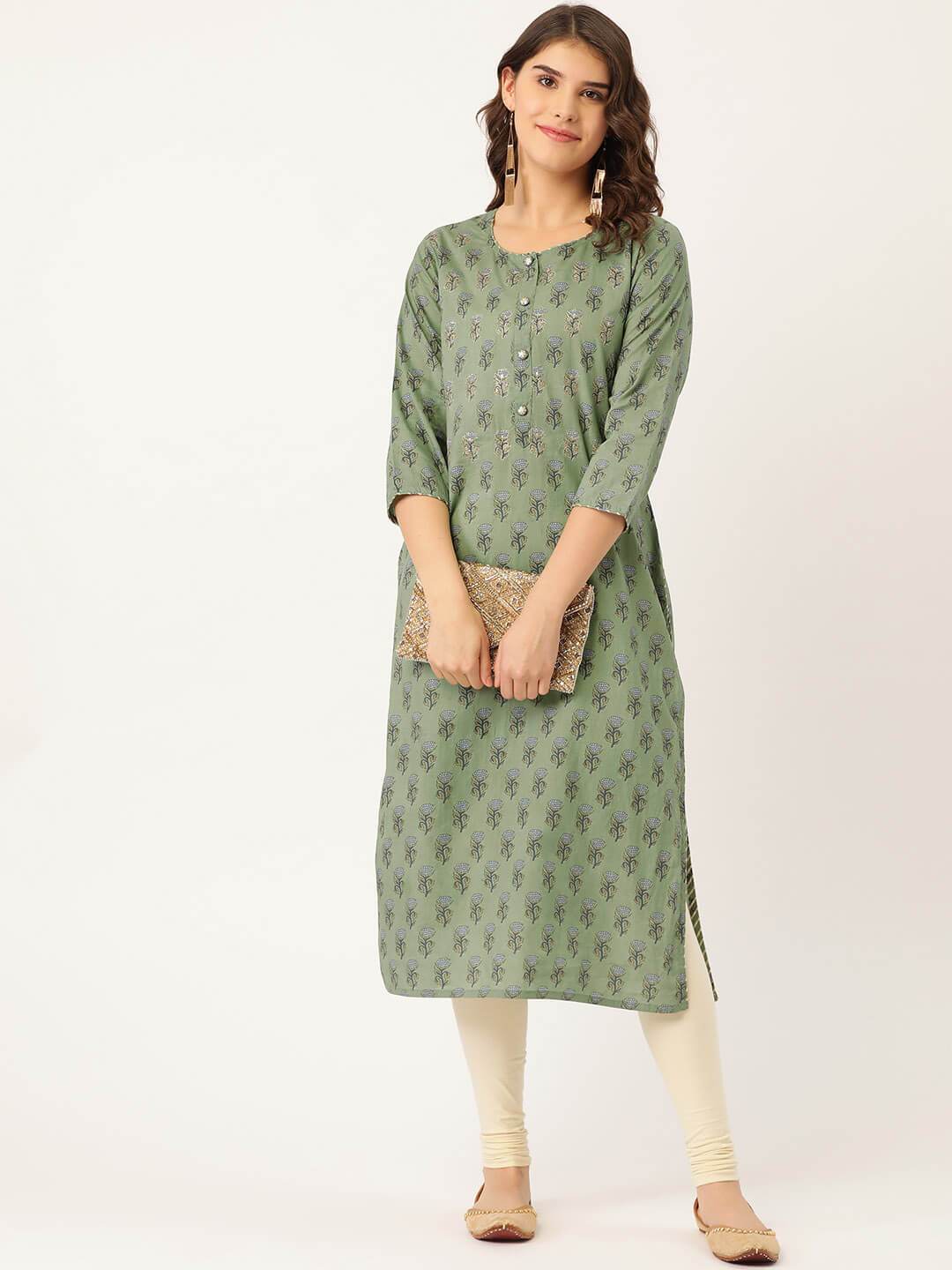 Women's Cotton Printed with Zari Adda highlight work Kurta