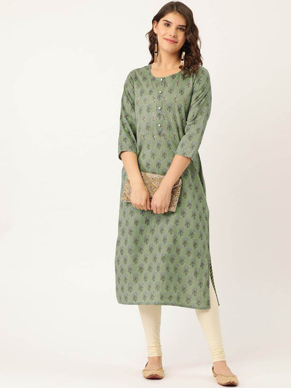 Women's Cotton Printed with Zari Adda highlight work Kurta