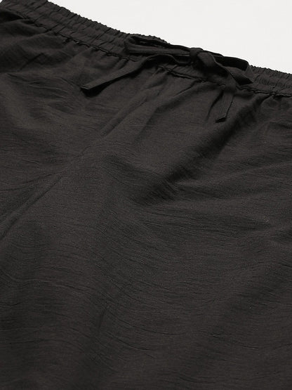 Women's Black Solid Schiffli Straight Cotton Palazzos