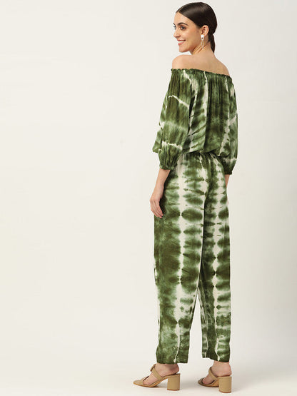 Women's Olive Green White Tie Dyed Co-Ords