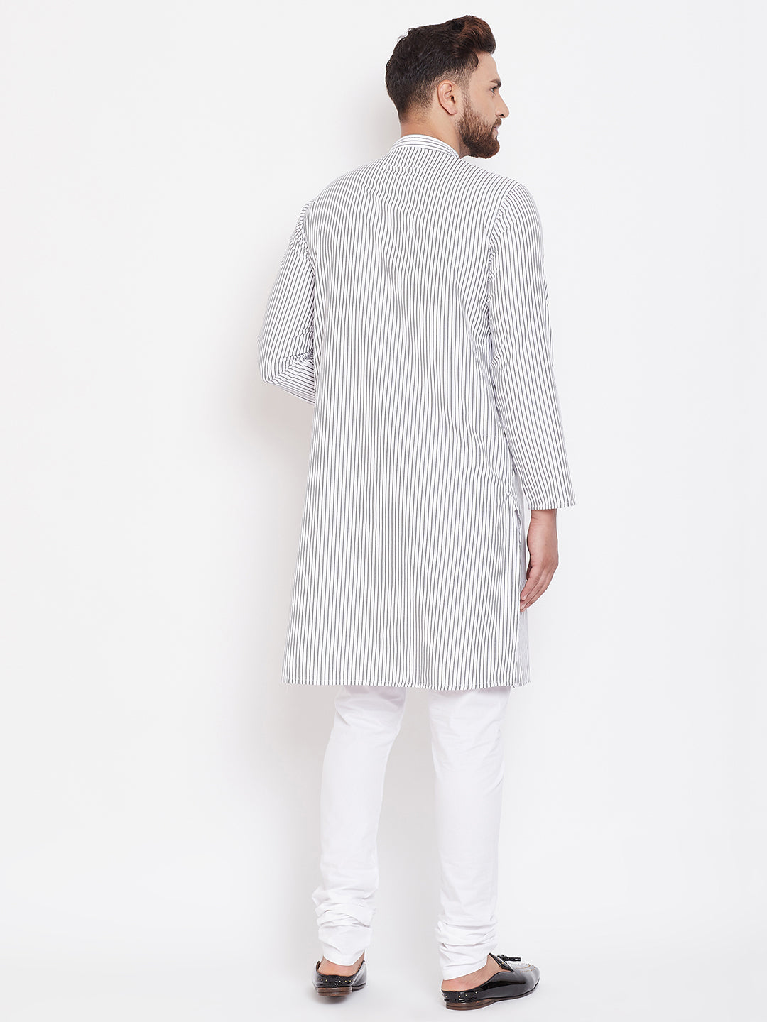 Men's Cotton White Striped Kurta