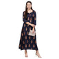 Women Navy Blue Cotton Printed Dress by Myshka (