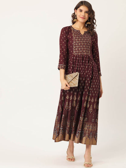 Women's Rayon Gold Printed & Gota Work Anarkali Kurta