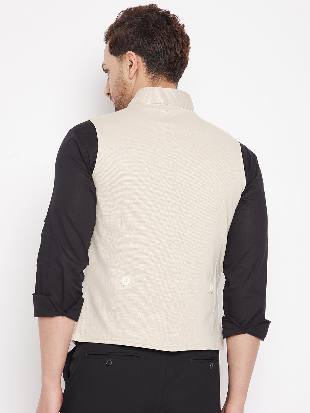 Men's Cream Color Woven Nehru Jacket