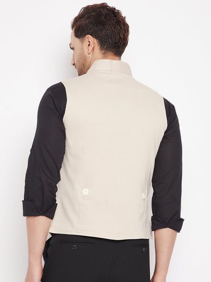 Men's Cream Color Woven Nehru Jacket