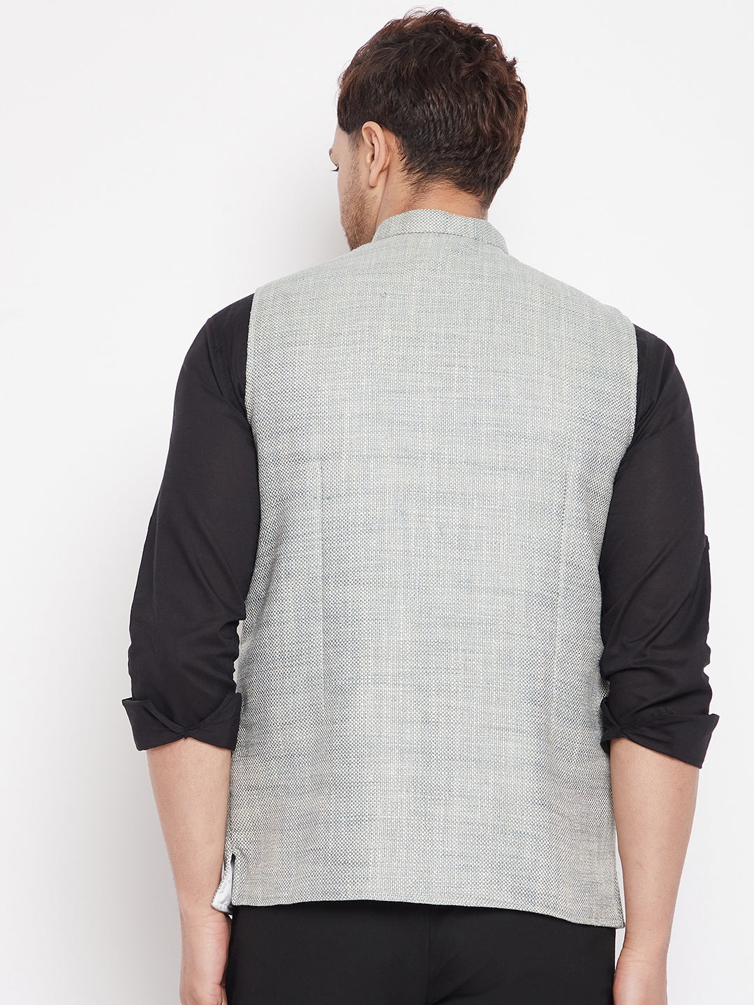 Men's Green Color Woven Nehru Jacket