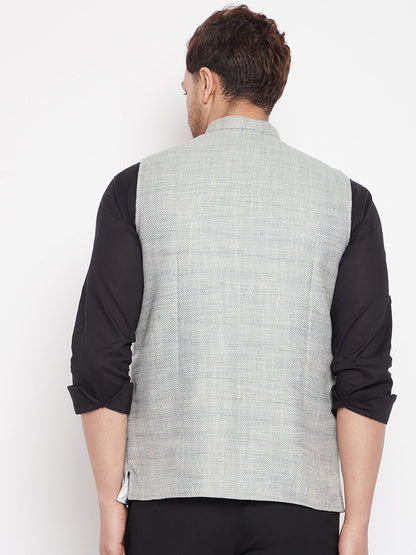 Men's Green Color Woven Nehru Jacket