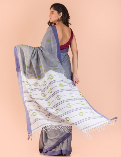 Women's Grey handwoven cotton saree