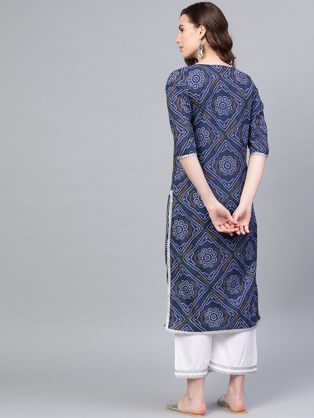 Women Blue Cotton Printed Kurta Palazzo Set by Myshka (