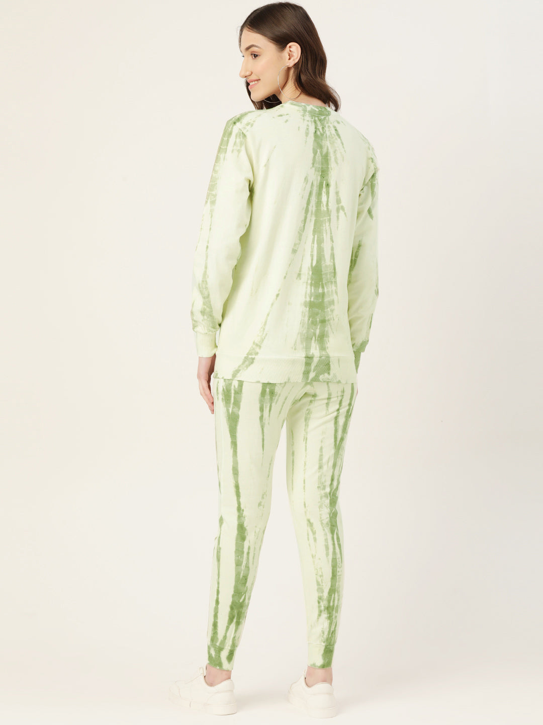 Women's White Green lighting Tie Dye Sweatshirt With Joggers