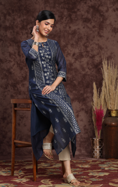 Women's Modal Chanderi Printed Straight Kurta