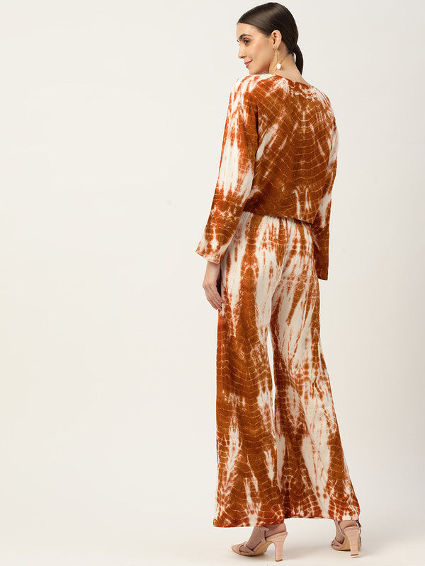 Women's Brown White Tie Dyed Co-Ords