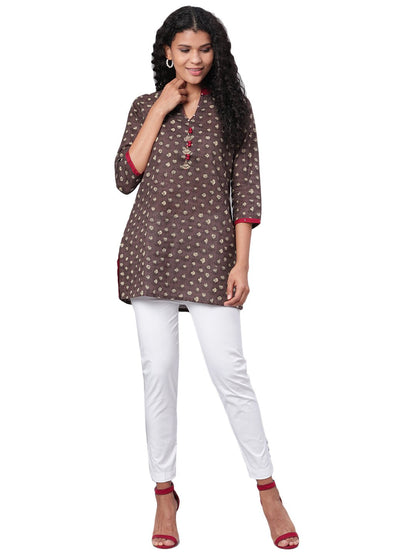 Women Brown Printed Cotton Kurta by Myshka (