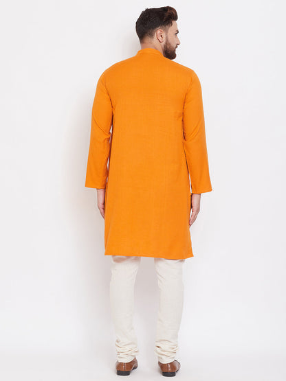 Men's Cotton Saffron Kurta