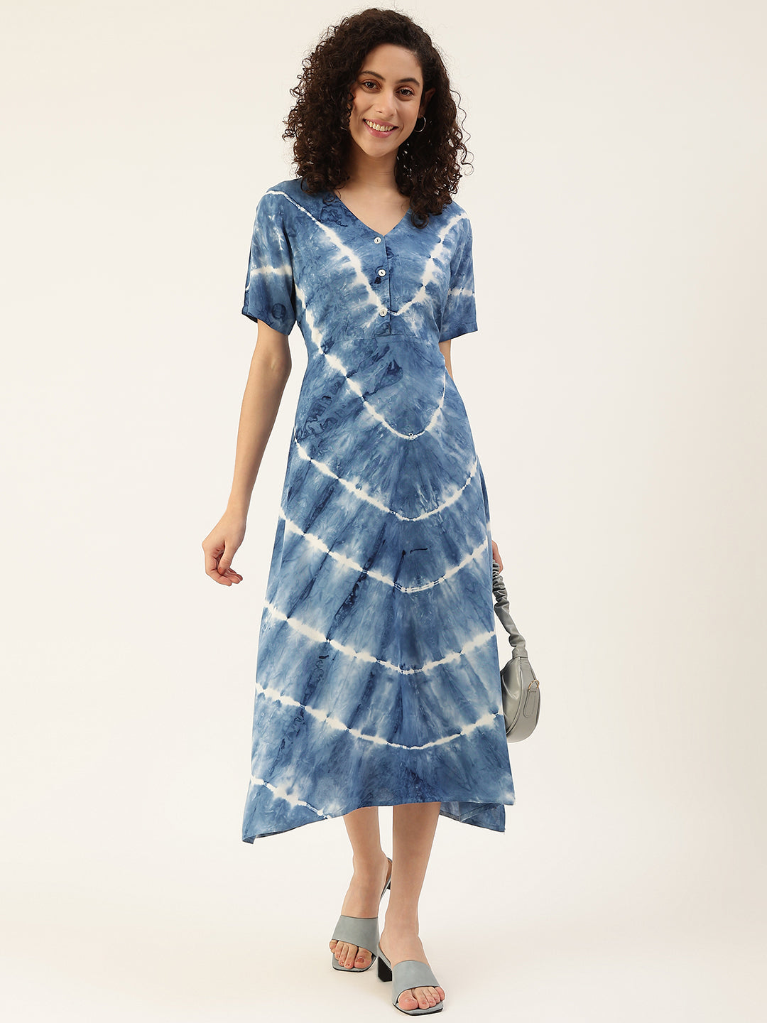 Women's Blue Lehriya Side Slit Dress