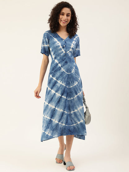 Women's Blue Lehriya Side Slit Dress
