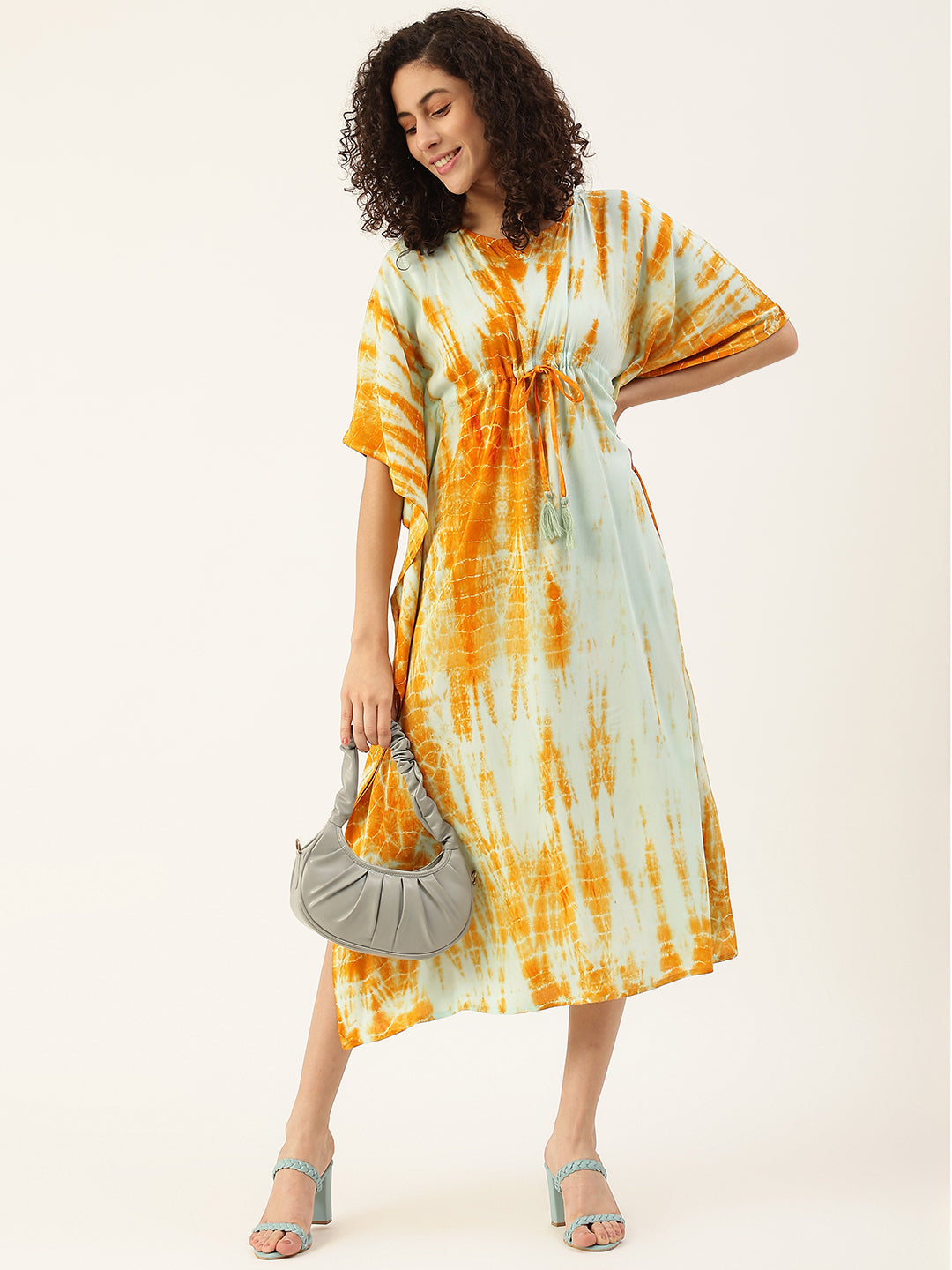 Women's Crumple Tie-dye Rayon Kaftan Dress