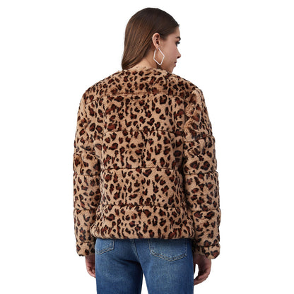 Women's Animal Print Faux Fur Open Jacket