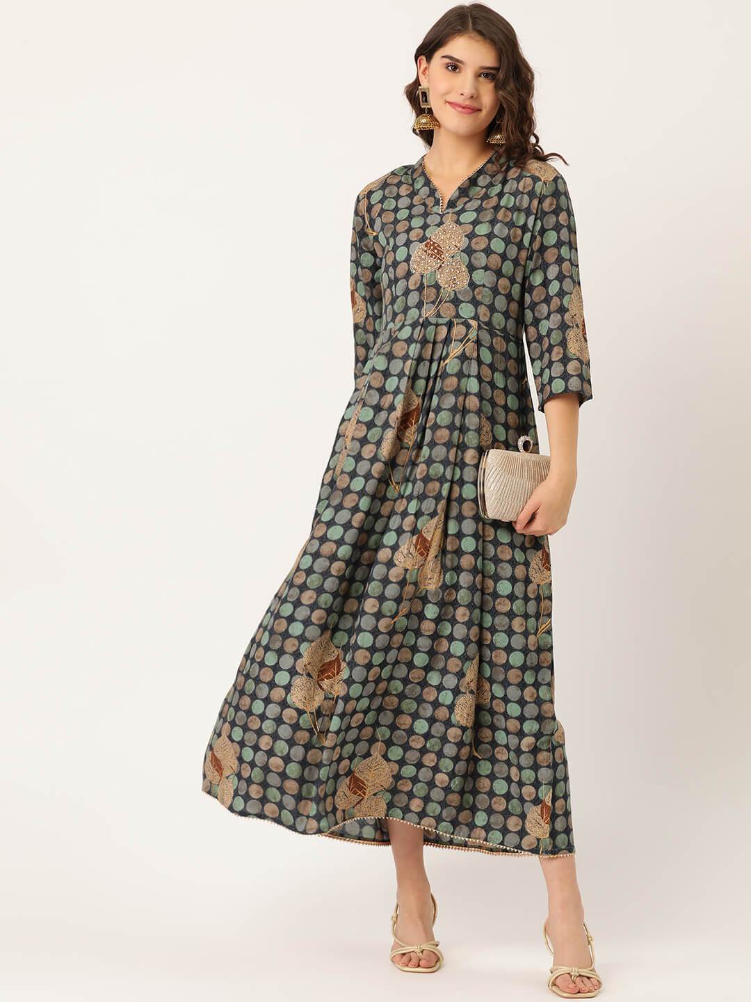 Women's Rayon Gold Printed, Hand work & Gota Work Anarkali Kurta