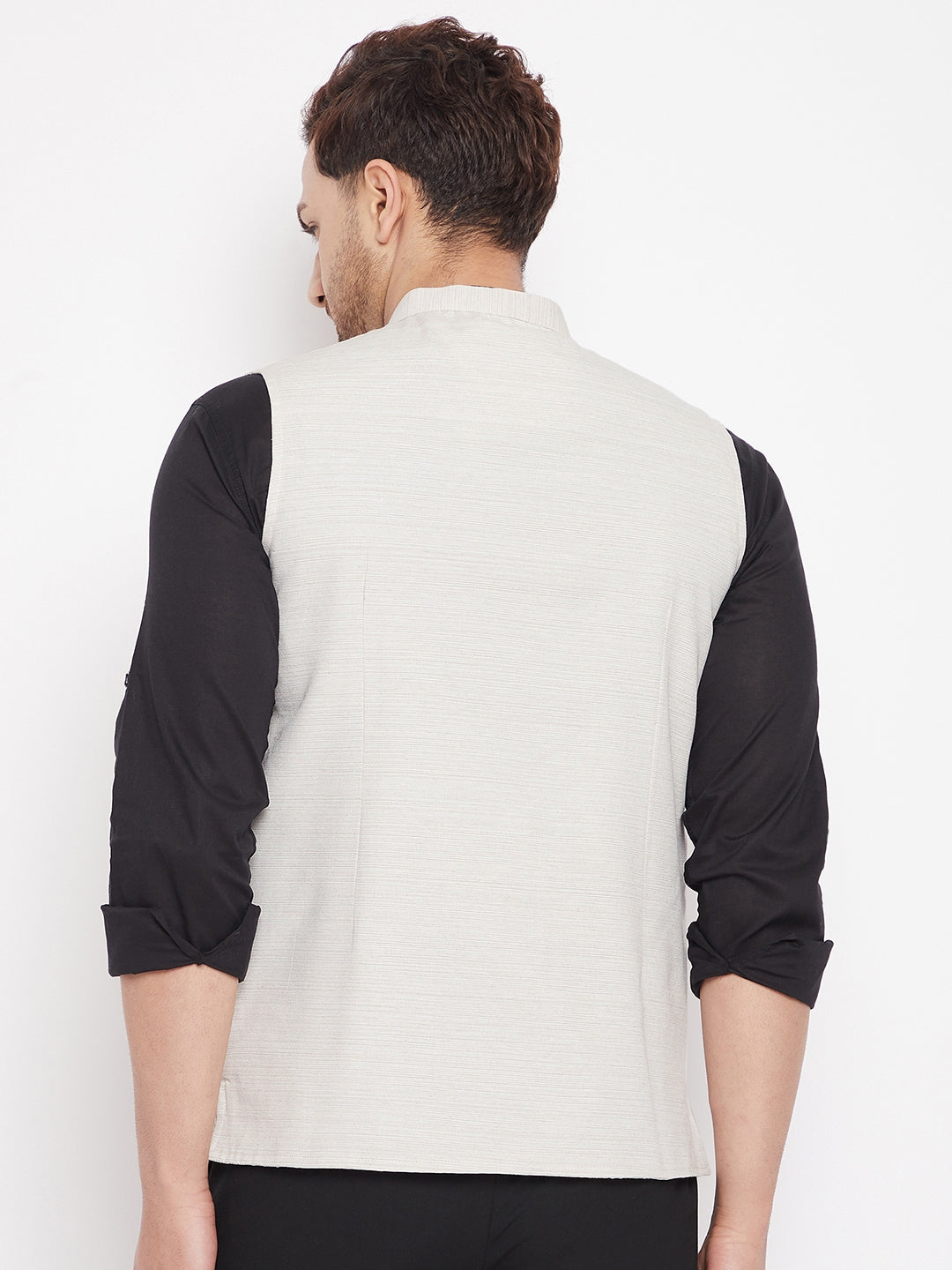 Men's Cream Color Woven Nehru Jacket