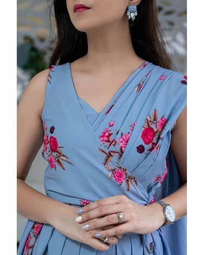 Women's Powder Blue Indo-Western Dhoti Set Of 2 (2pc Set)